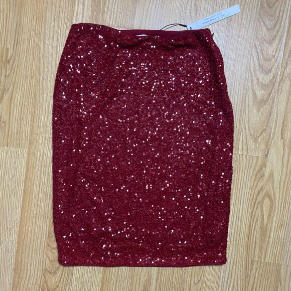 Susana Monaco Red Sequined Sparkly Mini Pencil Skirt Medium Party NWT - Picture 1 of 7